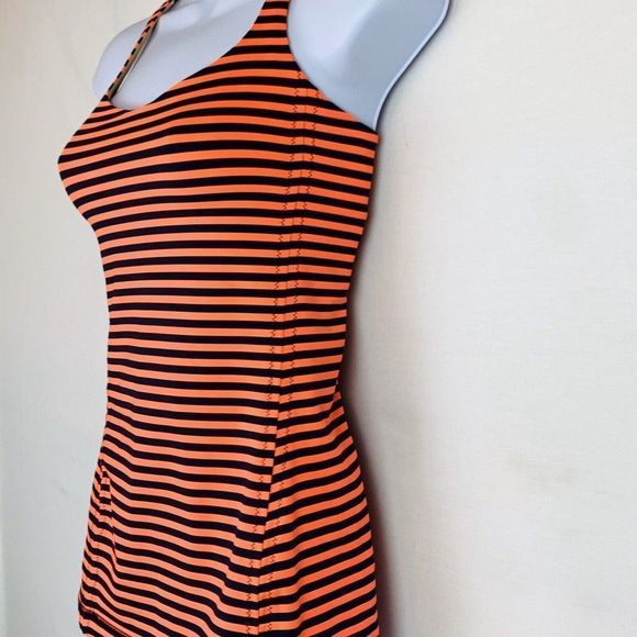 Lululemon Free To Be Tank Top Size 4 Orange‎ Navy Stripes Shelf Bra Luon - Picture 4 of 8